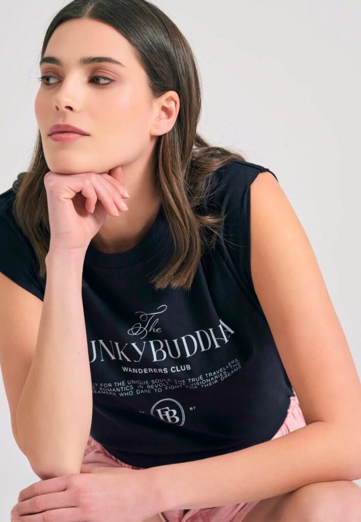 FUNKY BUDDHA ΓΥΝΑΙΚΕΊΑ ΜΠΛΟΎΖΑ ΚΟΝΤΌ ΜΑΝΊΚΙ ΜΕ ΤΎΠΩΜΑ | BLACK