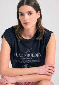 FUNKY BUDDHA ΓΥΝΑΙΚΕΊΑ ΜΠΛΟΎΖΑ ΚΟΝΤΌ ΜΑΝΊΚΙ ΜΕ ΤΎΠΩΜΑ | BLACK