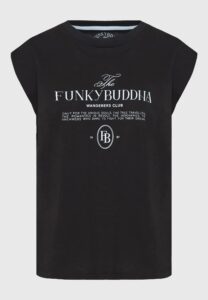 FUNKY BUDDHA ΓΥΝΑΙΚΕΊΑ ΜΠΛΟΎΖΑ ΚΟΝΤΌ ΜΑΝΊΚΙ ΜΕ ΤΎΠΩΜΑ | BLACK