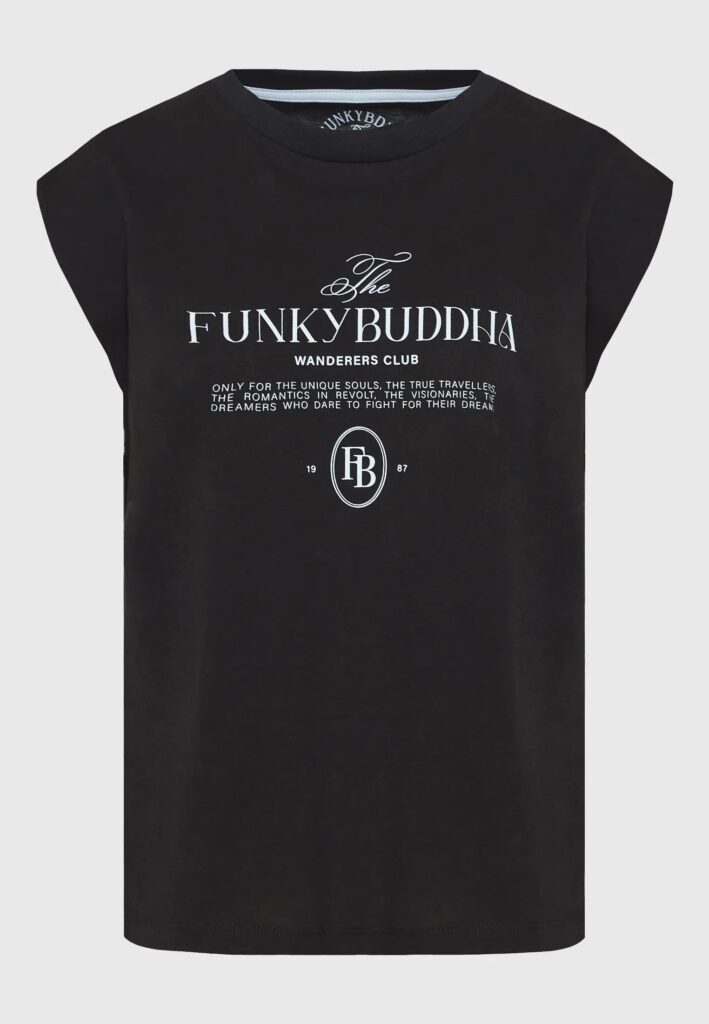 FUNKY BUDDHA ΓΥΝΑΙΚΕΊΑ ΜΠΛΟΎΖΑ ΚΟΝΤΌ ΜΑΝΊΚΙ ΜΕ ΤΎΠΩΜΑ | BLACK