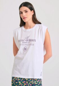 FUNKY BUDDHA ΓΥΝΑΙΚΕΊΑ ΜΠΛΟΎΖΑ ΚΟΝΤΌ ΜΑΝΊΚΙ ΜΕ ΤΎΠΩΜΑ | WHITE