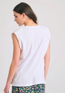 FUNKY BUDDHA ΓΥΝΑΙΚΕΊΑ ΜΠΛΟΎΖΑ ΚΟΝΤΌ ΜΑΝΊΚΙ ΜΕ ΤΎΠΩΜΑ | WHITE