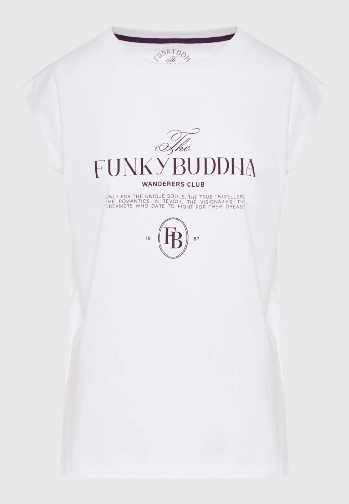 FUNKY BUDDHA ΓΥΝΑΙΚΕΊΑ ΜΠΛΟΎΖΑ ΚΟΝΤΌ ΜΑΝΊΚΙ ΜΕ ΤΎΠΩΜΑ | WHITE