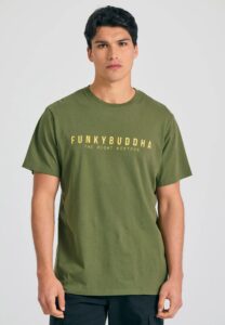 FUNKY BUDDHA ΑΝΔΡΙΚΉ ΜΠΛΟΎΖΑ ΚΟΝΤΌ ΜΑΝΊΚΙ ΜΕ ΤΎΠΩΜΑ | KHAKI