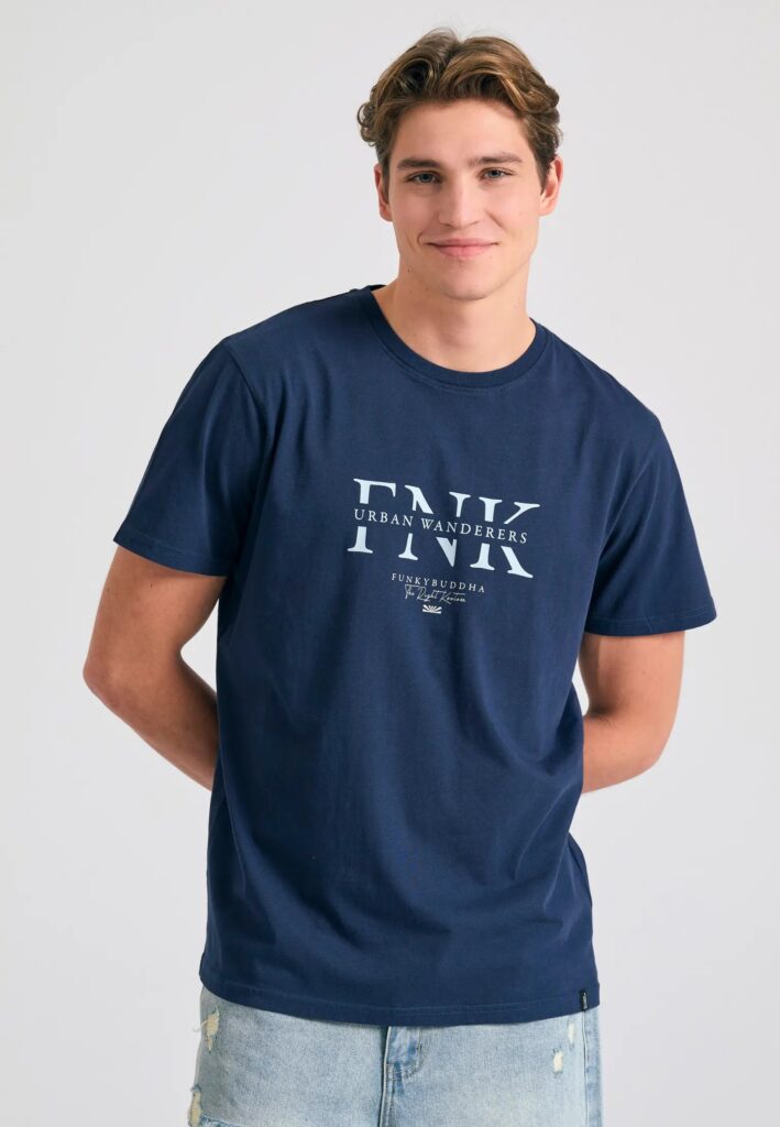 FUNKY BUDDHA ΑΝΔΡΙΚΉ ΜΠΛΟΎΖΑ ΚΟΝΤΌ ΜΑΝΊΚΙ ΜΕ ΤΎΠΩΜΑ | DARK BLUE