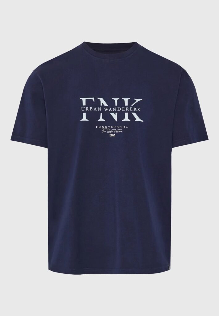 FUNKY BUDDHA ΑΝΔΡΙΚΉ ΜΠΛΟΎΖΑ ΚΟΝΤΌ ΜΑΝΊΚΙ ΜΕ ΤΎΠΩΜΑ | DARK BLUE