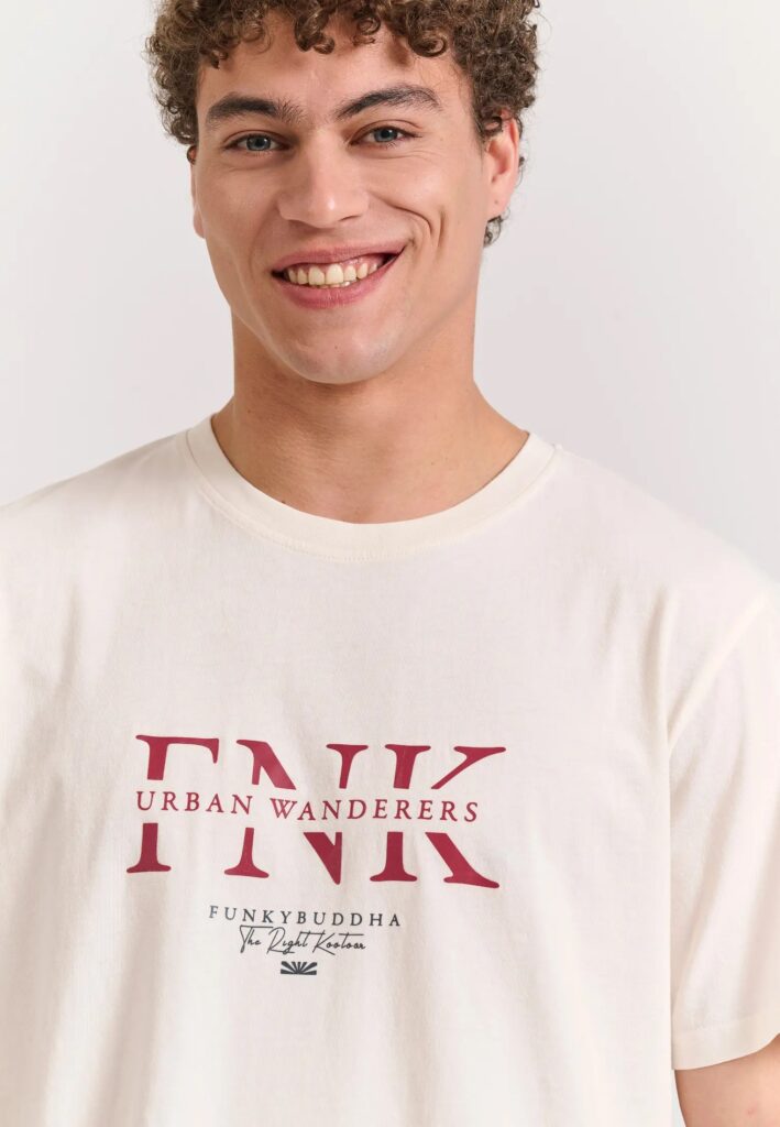 FUNKY BUDDHA ΑΝΔΡΙΚΉ ΜΠΛΟΎΖΑ ΚΟΝΤΌ ΜΑΝΊΚΙ ΜΕ ΤΎΠΩΜΑ | OFF WHITE