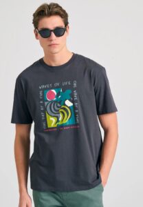 FUNKY BUDDHA ΑΝΔΡΙΚΉ ΜΠΛΟΎΖΑ ΚΟΝΤΌ ΜΑΝΊΚΙ ΜΕ ΤΎΠΩΜΑ | ANTHRACITE