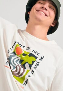 FUNKY BUDDHA ΑΝΔΡΙΚΉ ΜΠΛΟΎΖΑ ΚΟΝΤΌ ΜΑΝΊΚΙ ΜΕ ΤΎΠΩΜΑ | OFF WHITE