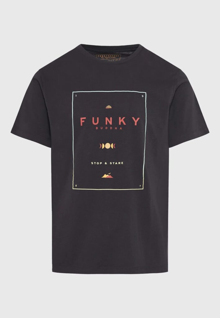 FUNKY BUDDHA ΑΝΔΡΙΚΉ ΜΠΛΟΎΖΑ ΚΟΝΤΌ ΜΑΝΊΚΙ ΜΕ ΤΎΠΩΜΑ | ANTHRACITE