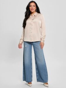 GUESS AURELIE LS LOGO BUTTONS SHIRT ΠΟΥΚΑΜΙΣΟ ΓΥΝΑΙΚΕΙΟ | BEIGE