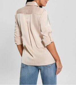 GUESS AURELIE LS LOGO BUTTONS SHIRT ΠΟΥΚΑΜΙΣΟ ΓΥΝΑΙΚΕΙΟ | BEIGE