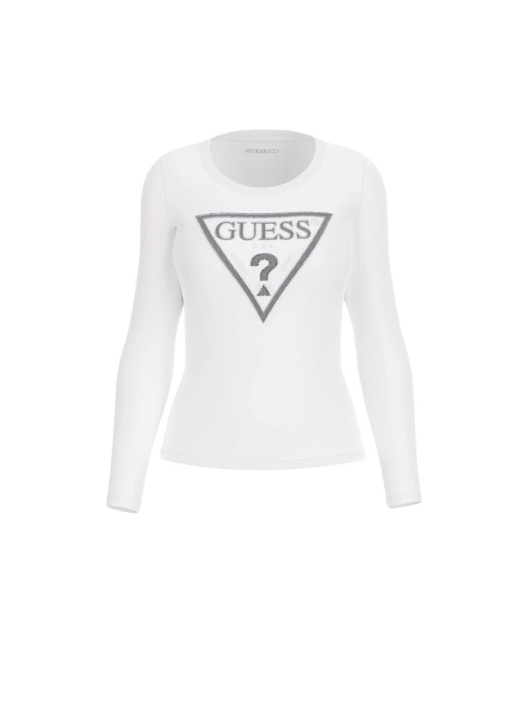GUESS LS CN SHINY TRIANGLE TEE W5RI65J1314 | WHITE