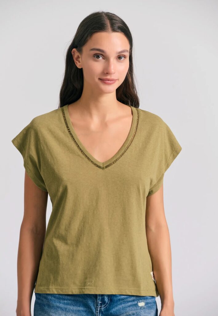 FUNKY BUDDHA ΓΥΝΑΙΚΕΊΑ ΜΠΛΟΎΖΑ ΚΟΝΤΌ ΜΑΝΊΚΙ BASIC | OLIVE