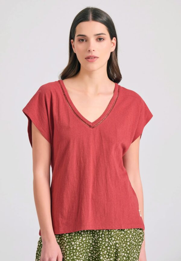 FUNKY BUDDHA ΓΥΝΑΙΚΕΊΑ ΜΠΛΟΎΖΑ ΚΟΝΤΌ ΜΑΝΊΚΙ BASIC | DARK RED