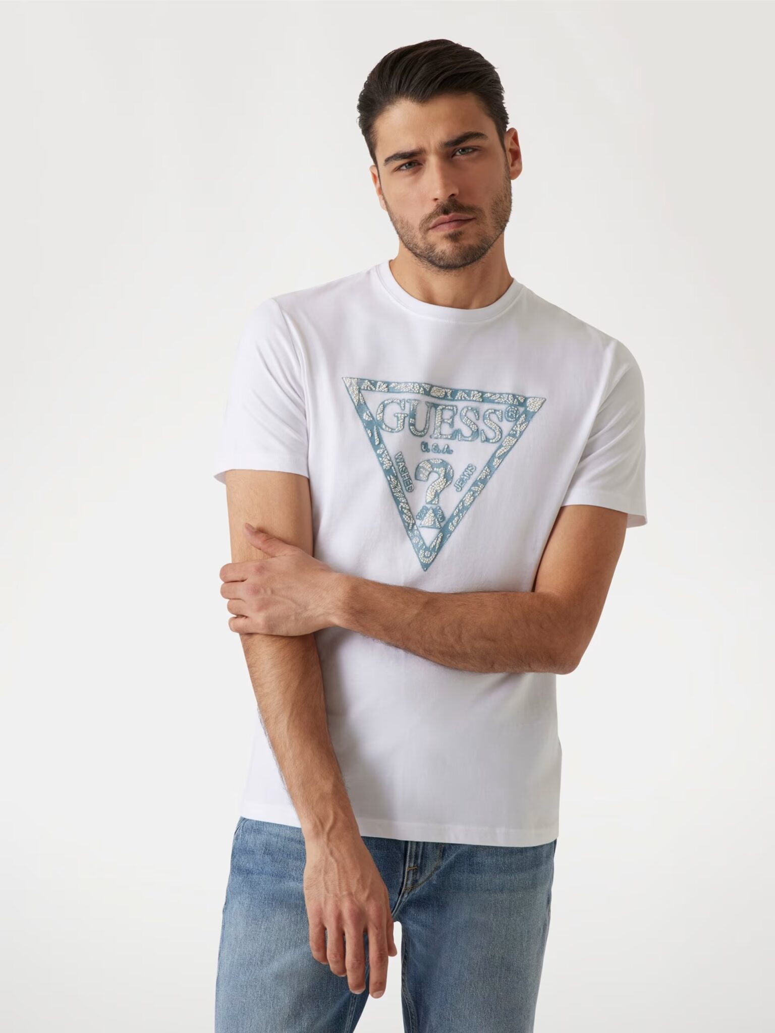 GUESS JEANS GUESS GJ SS CN REG PALM TR MID ORGANIC HEAVY | AQUA