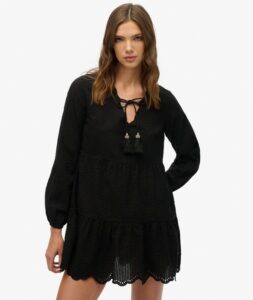 SUPERDRY BRODERIE TIERED MINI DRESS ΦΟΡΕΜΑ | BLACK