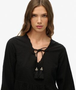SUPERDRY BRODERIE TIERED MINI DRESS ΦΟΡΕΜΑ | BLACK
