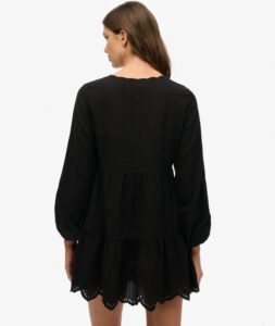 SUPERDRY BRODERIE TIERED MINI DRESS ΦΟΡΕΜΑ | BLACK