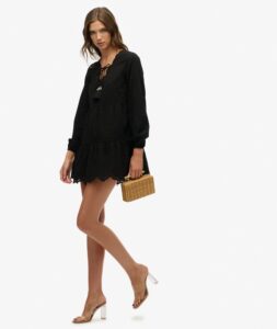 SUPERDRY BRODERIE TIERED MINI DRESS ΦΟΡΕΜΑ | BLACK