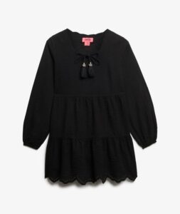 SUPERDRY BRODERIE TIERED MINI DRESS ΦΟΡΕΜΑ | BLACK