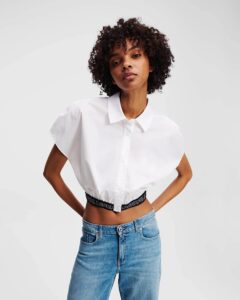 KARL LAGERFELD JEANS KLJ CROPPED WOVEN SHIRT A2W11017 | WHITE