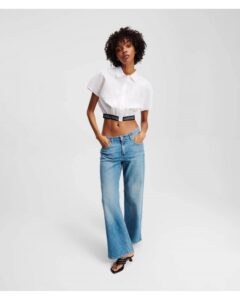 KARL LAGERFELD JEANS KLJ CROPPED WOVEN SHIRT A2W11017 | WHITE