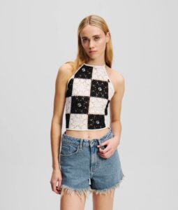 KARL LAGERFELD JEANS KLJ CROCHET FITTED TOP A2W18003 | BLACK&WHITE