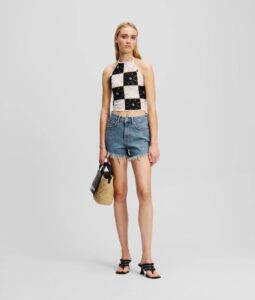 KARL LAGERFELD JEANS KLJ CROCHET FITTED TOP A2W18003 | BLACK&WHITE