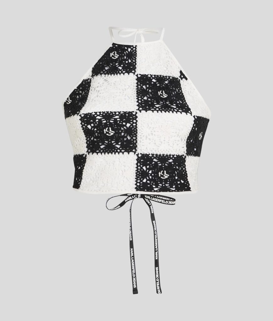 KARL LAGERFELD JEANS KLJ CROCHET FITTED TOP A2W18003 | BLACK&WHITE
