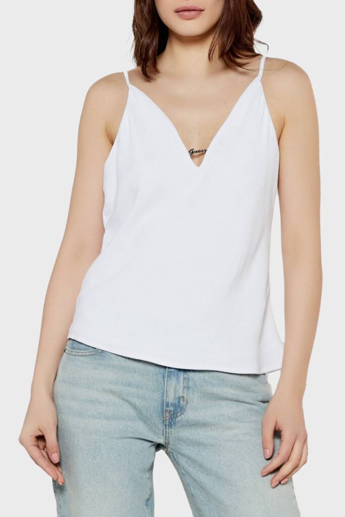 GUESS CAROLINE TANK TOP LOGO PLATE ΜΠΛΟΥΖΑ ΓΥΝΑΙΚΕΙΟ | WHITE