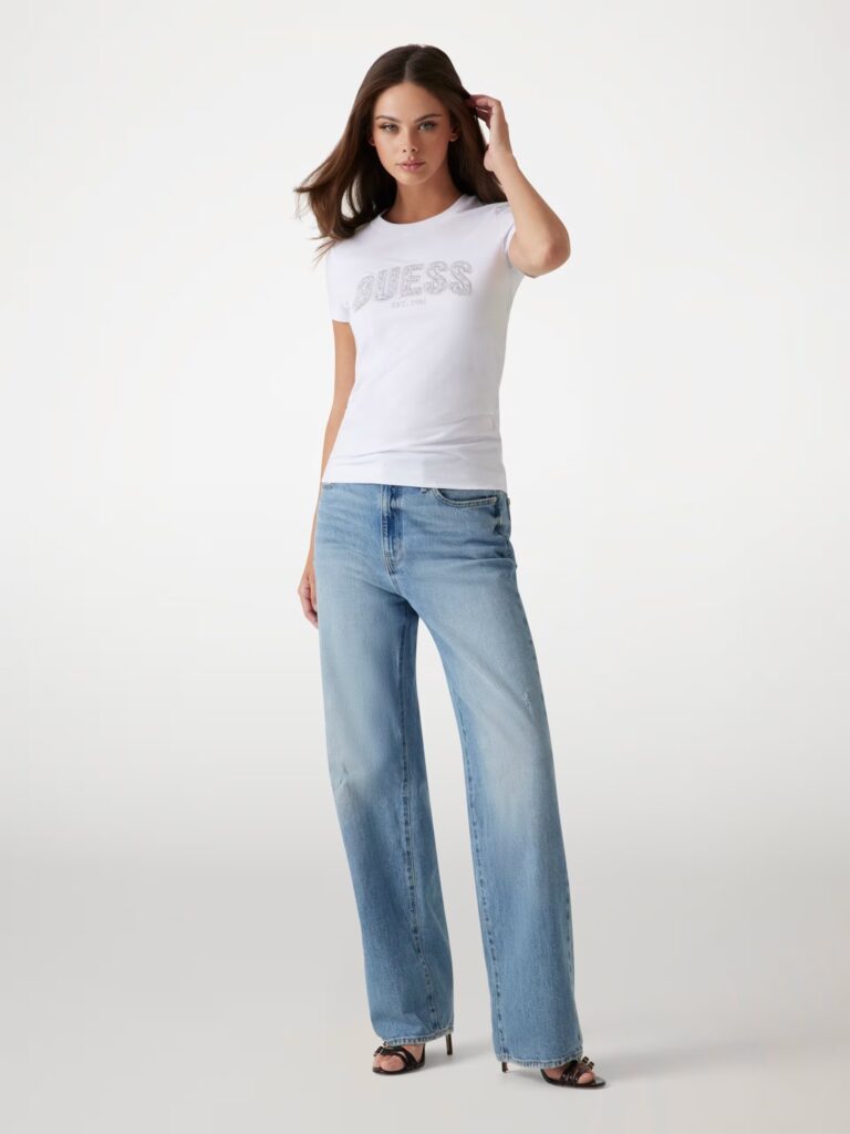 GUESS CN SS LOGO LACE TEEW5GI04J1314 | WHITE