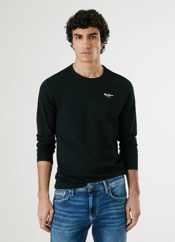PEPE JEANS ORIGINAL BASIC 2 LONG  ΜΠΛΟΥΖΑ ΑΝΔΡΙΚΟ | BLACK PEPE JEANS ORIGINAL BASIC 2 LONG  ΜΠΛΟΥΖΑ ΑΝΔΡΙΚΟ | BLACK
