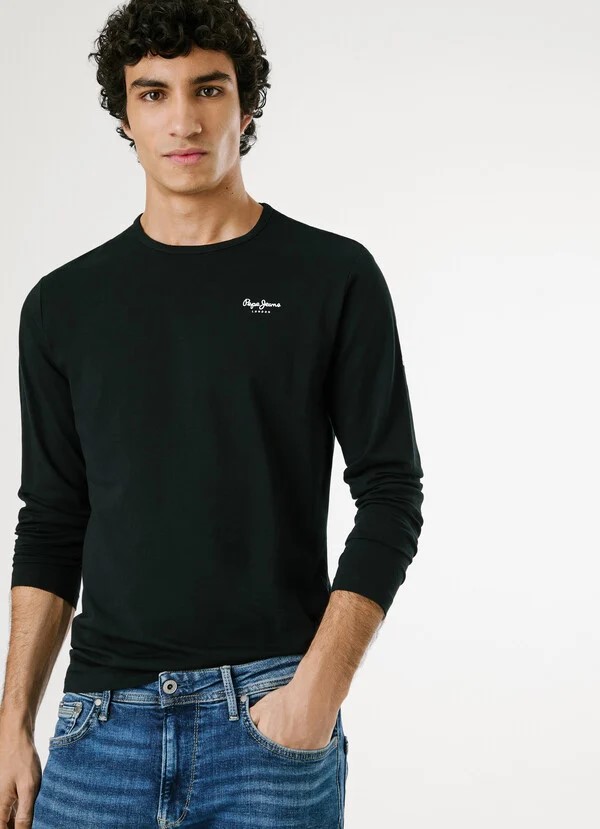 PEPE JEANS ORIGINAL BASIC 2 LONG  ΜΠΛΟΥΖΑ ΑΝΔΡΙΚΟ | BLACK PEPE JEANS ORIGINAL BASIC 2 LONG  ΜΠΛΟΥΖΑ ΑΝΔΡΙΚΟ | BLACK