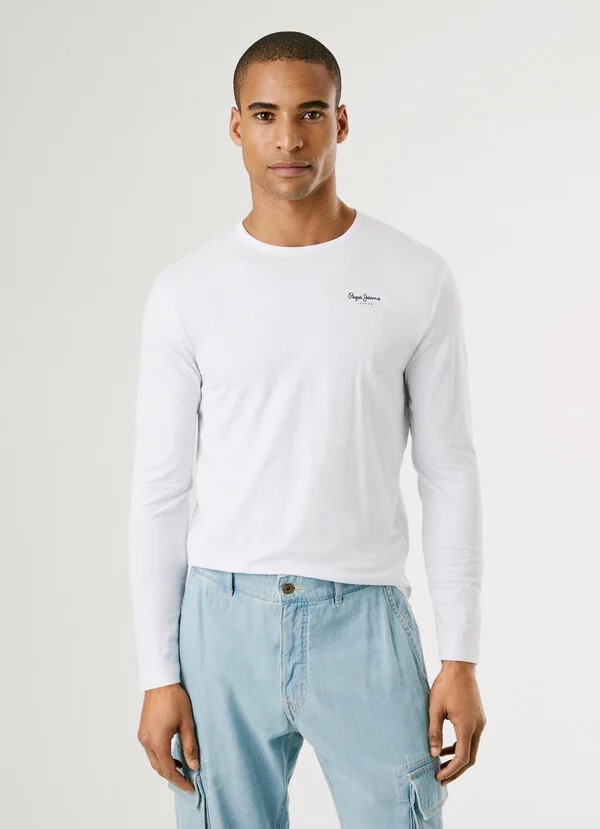 PEPE JEANS ORIGINAL BASIC 2 LONG  ΜΠΛΟΥΖΑ ΑΝΔΡΙΚΟ | WHITE PEPE JEANS ORIGINAL BASIC 2 LONG  ΜΠΛΟΥΖΑ ΑΝΔΡΙΚΟ | WHITE