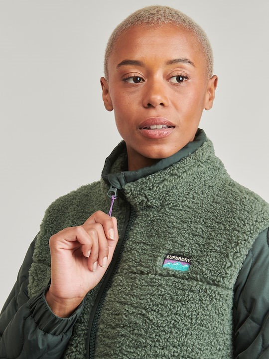 SUPERDRY FLEECE HYBRID JACKET ΜΠΟΥΦΑΝ ΓΥΝΑΙΚΕΙΟ | KHAKI SUPERDRY FLEECE HYBRID JACKET ΜΠΟΥΦΑΝ ΓΥΝΑΙΚΕΙΟ | KHAKI