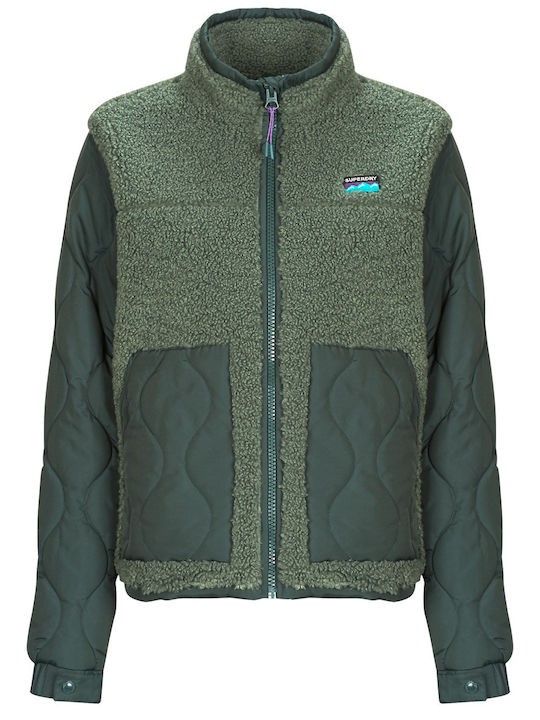 SUPERDRY FLEECE HYBRID JACKET ΜΠΟΥΦΑΝ ΓΥΝΑΙΚΕΙΟ | KHAKI SUPERDRY FLEECE HYBRID JACKET ΜΠΟΥΦΑΝ ΓΥΝΑΙΚΕΙΟ | KHAKI