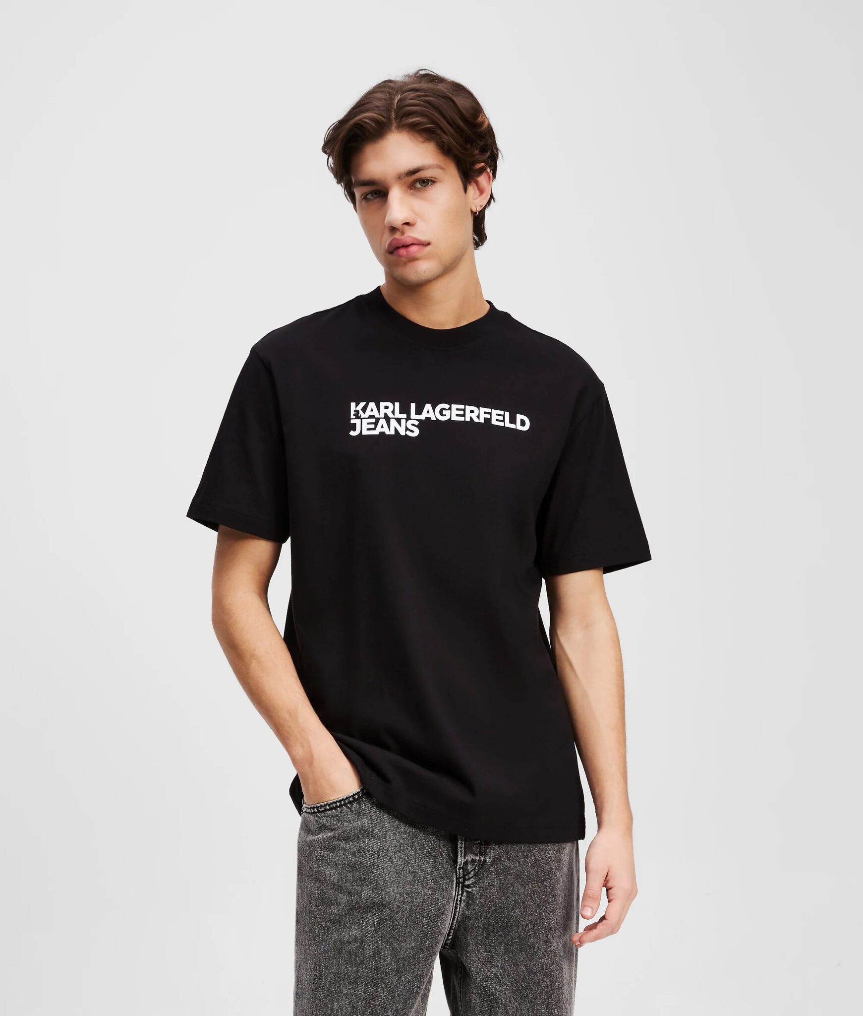 KARL LAGERFELD JEANS KLJ REG MIX MATERIAL TEE | INDIGO
