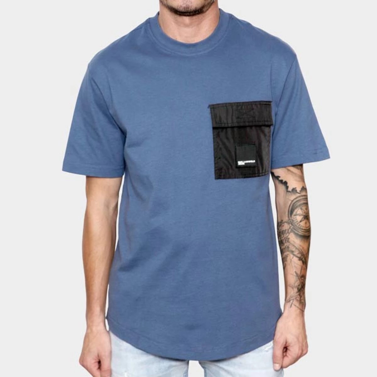 KARL LAGERFELD JEANS KLJ REG MIX MATERIAL TEE | INDIGO