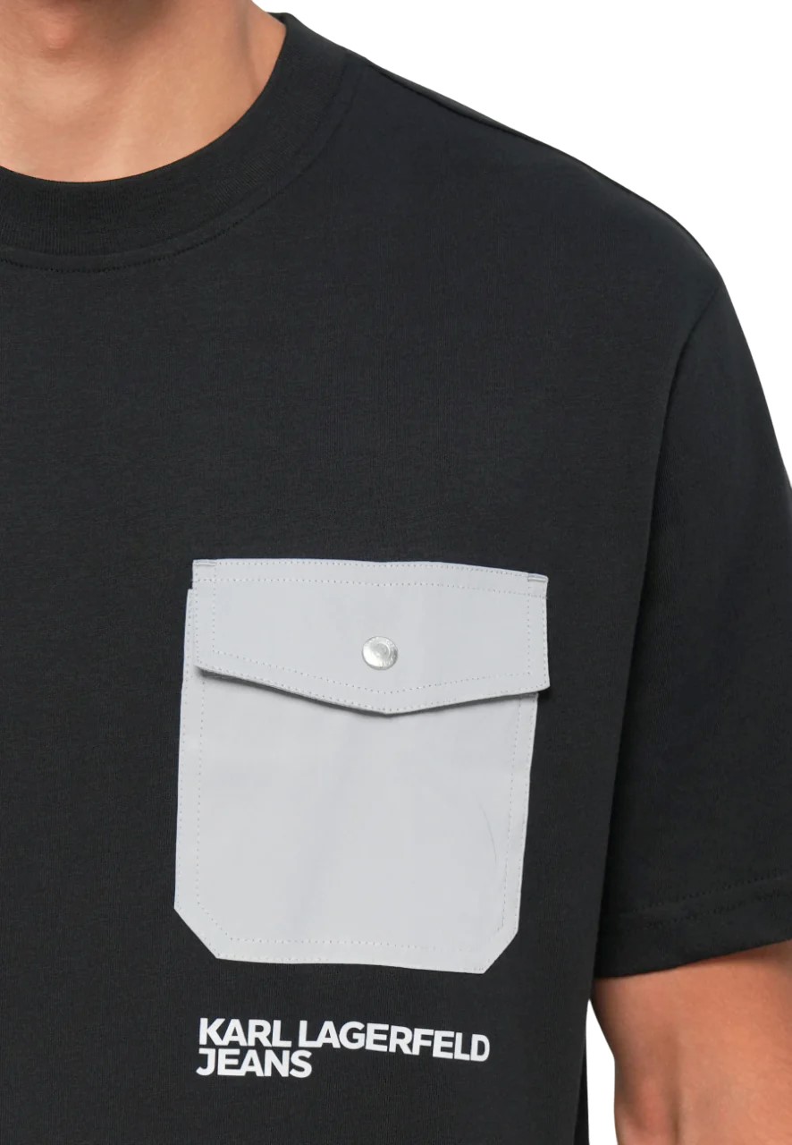 KARL LAGERFELD JEANS KLJ REG MIXED MATERIAL TEE A4M17034 | BLACK KARL LAGERFELD JEANS KLJ REG MIXED MATERIAL TEE A4M17034 | BLACK