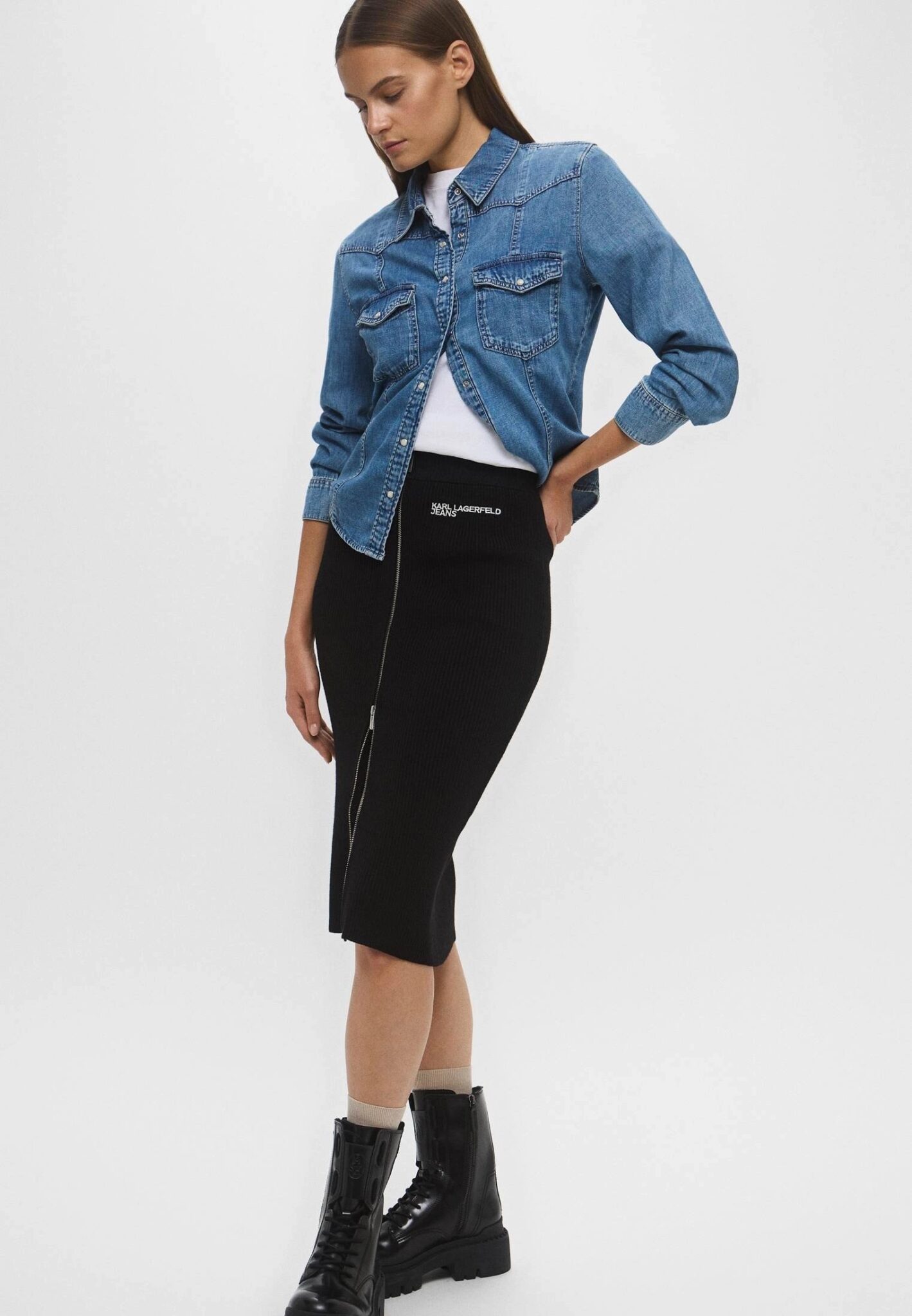 KARL LAGERFELD JEANS KLJ KNITTED MIDI SKIRT A4W12005 | BLACK KARL LAGERFELD JEANS KLJ KNITTED MIDI SKIRT A4W12005 | BLACK