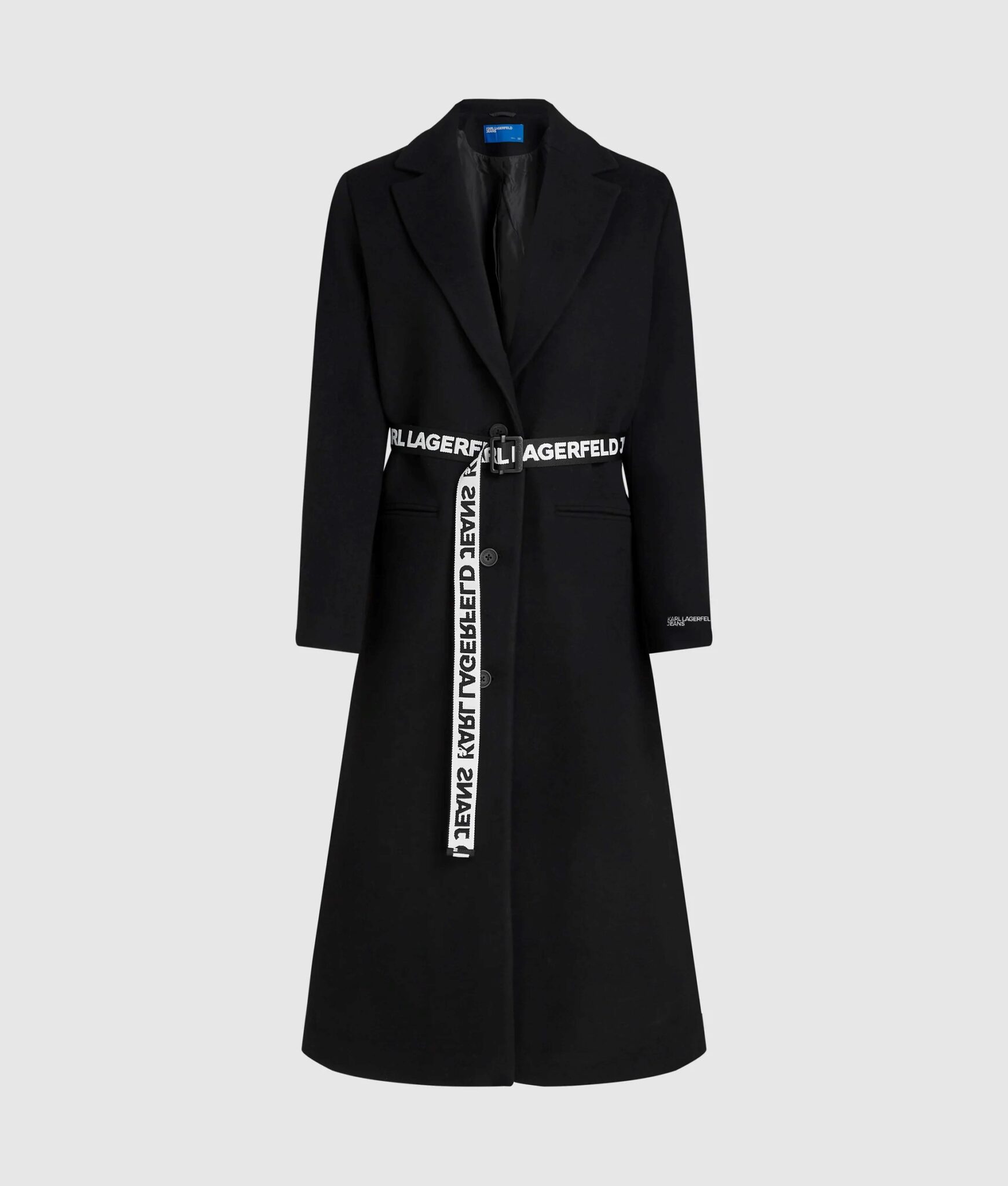 KARL LAGERFELD JEANS KLJ BELTED WOOL COAT A4W15056 | BLACK KARL LAGERFELD JEANS KLJ BELTED WOOL COAT A4W15056 | BLACK