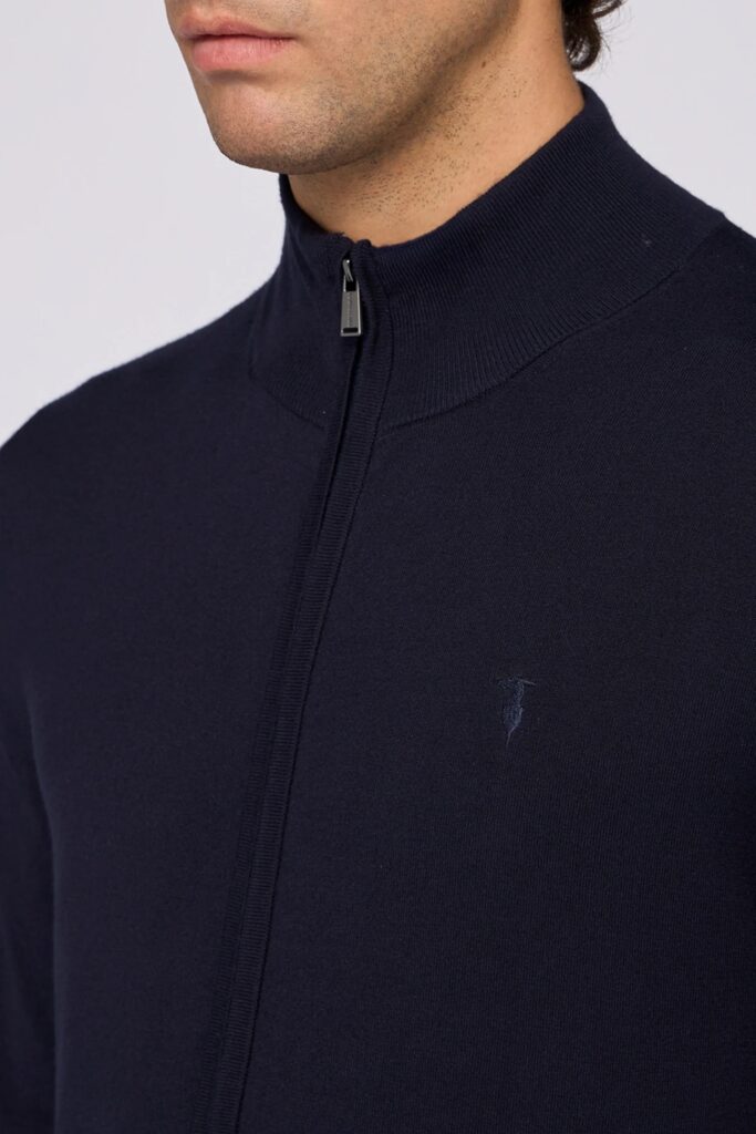 TRUSSARDI KNITWEAR-CARDIGAN CON ZIP IN MISTO VISCOSA | DARK BLUE