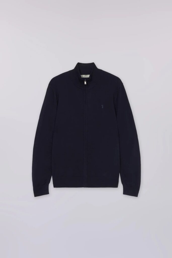 TRUSSARDI KNITWEAR-CARDIGAN CON ZIP IN MISTO VISCOSA | DARK BLUE