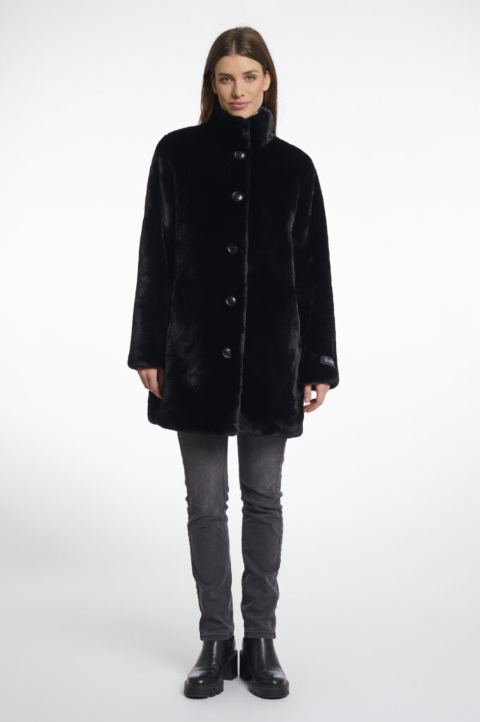 RINO & PELLE NONNA SINGLE BREASTED ECO-FUR JACKET | BLACK