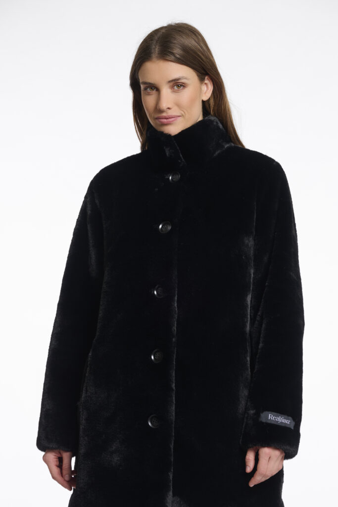RINO & PELLE NONNA SINGLE BREASTED ECO-FUR JACKET | BLACK