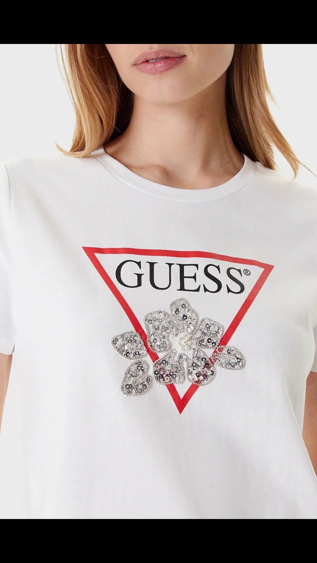 GUESS FLOWER BLING EASY TEE W5YI38I3Z14 | WHITE GUESS FLOWER BLING EASY TEE W5YI38I3Z14 | WHITE