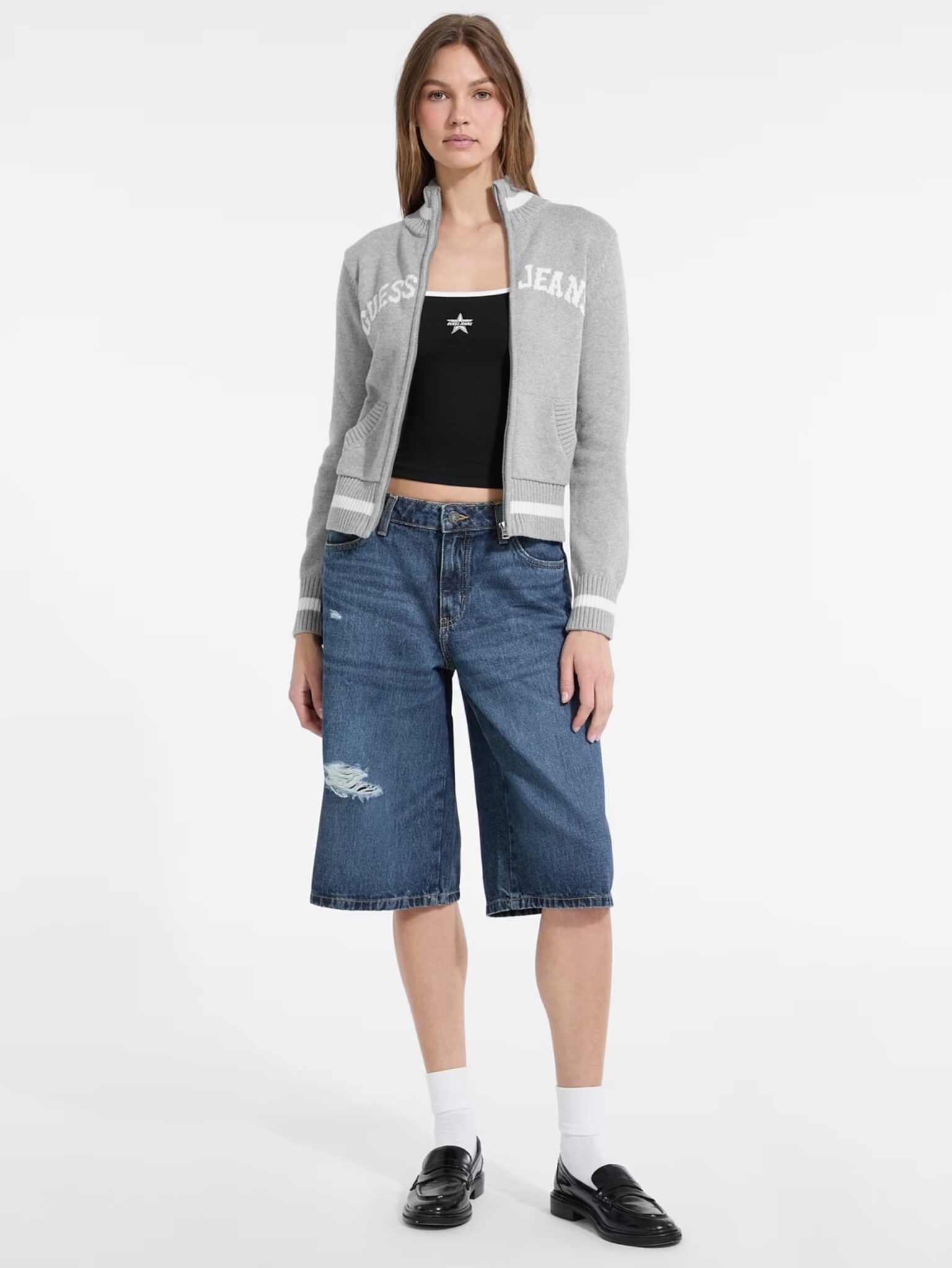 GUESS JEANS ZIPPED INTARSIA SWTR ΠΛΕΚΤΟ ΓΥΝΑΙΚΕΙΟ | GREY