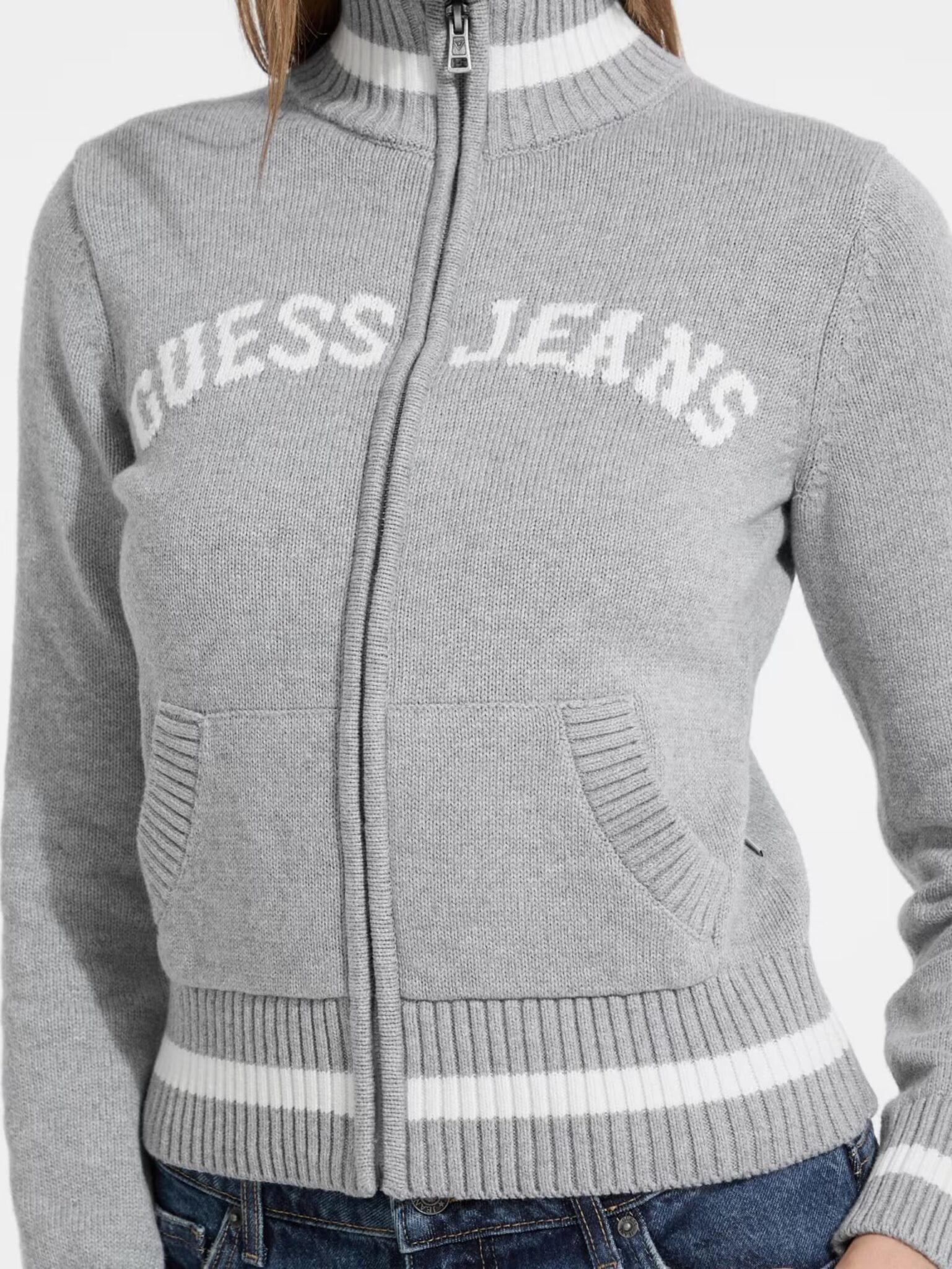 GUESS JEANS ZIPPED INTARSIA SWTR ΠΛΕΚΤΟ ΓΥΝΑΙΚΕΙΟ | GREY GUESS JEANS ZIPPED INTARSIA SWTR ΠΛΕΚΤΟ ΓΥΝΑΙΚΕΙΟ | GREY
