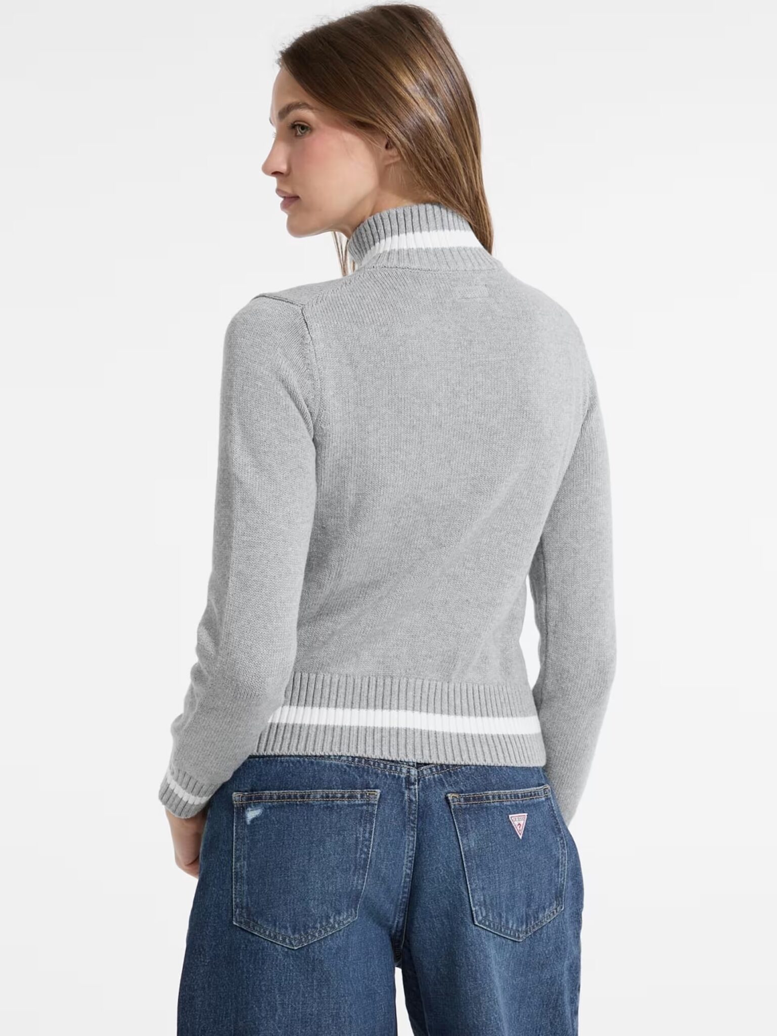GUESS JEANS ZIPPED INTARSIA SWTR ΠΛΕΚΤΟ ΓΥΝΑΙΚΕΙΟ | GREY GUESS JEANS ZIPPED INTARSIA SWTR ΠΛΕΚΤΟ ΓΥΝΑΙΚΕΙΟ | GREY